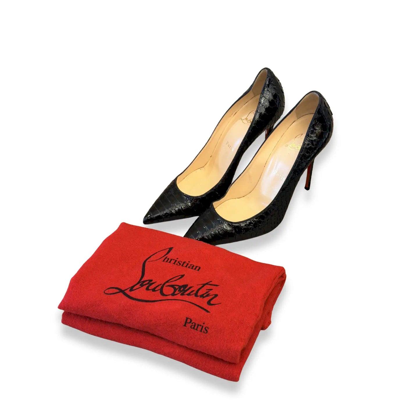 CHRISTIAN LOUBOUTIN BLACK PYTHON STILETTOS