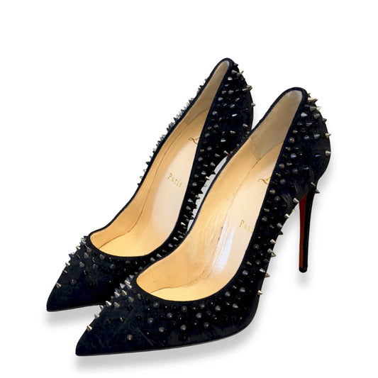 CHRISTIAN LOUBOUTIN BLACK SPIKED SUEDE STILETTOS