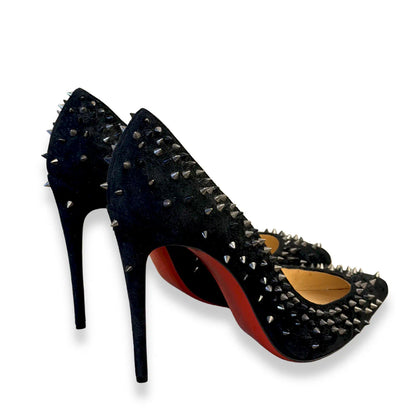 CHRISTIAN LOUBOUTIN BLACK SPIKED SUEDE STILETTOS