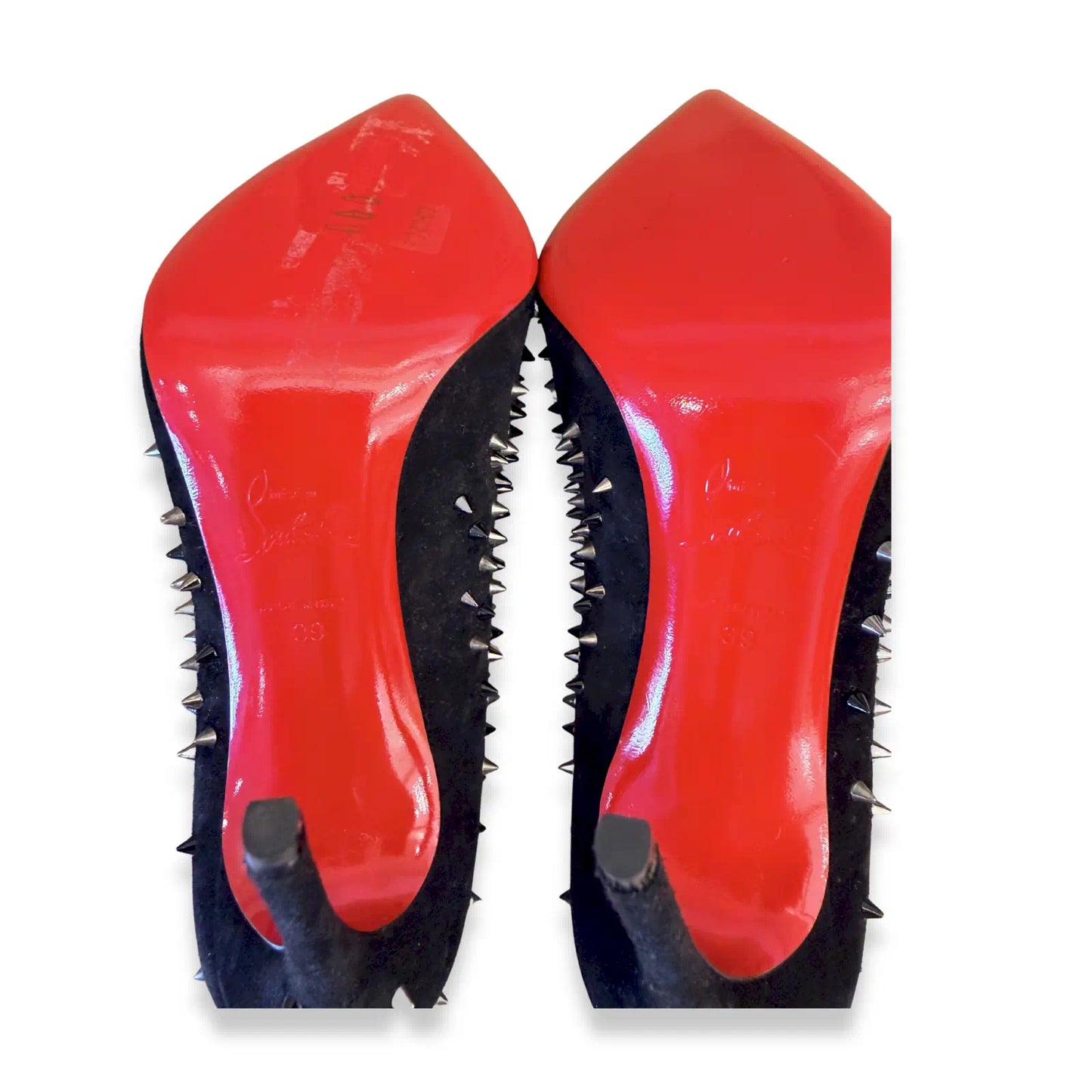 CHRISTIAN LOUBOUTIN BLACK SPIKED SUEDE STILETTOS