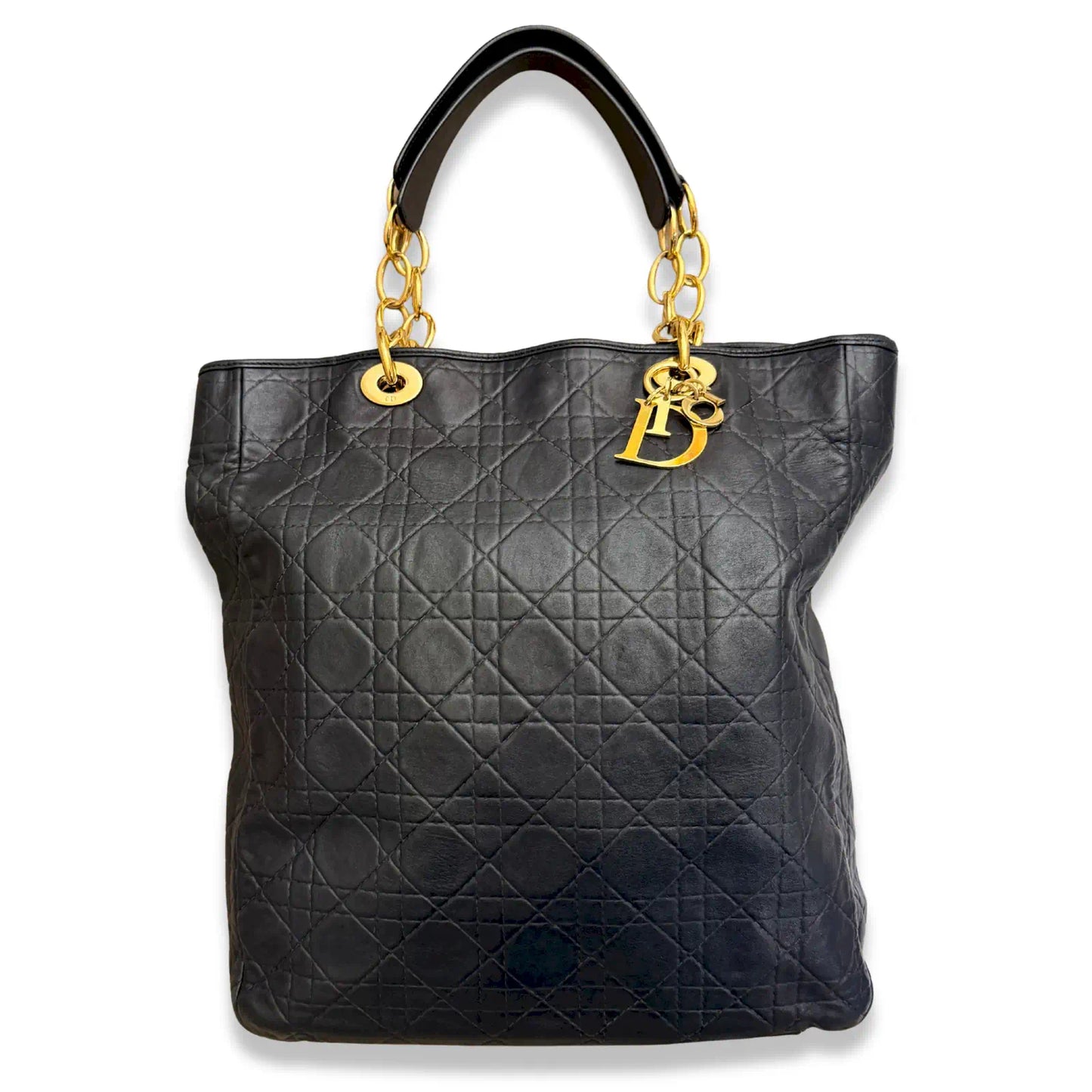 DIOR BLACK CANNAGE LEATHER TOTE BAG