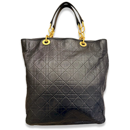 DIOR BLACK CANNAGE LEATHER TOTE BAG
