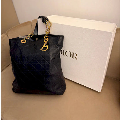 DIOR BLACK CANNAGE LEATHER TOTE BAG