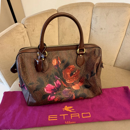 ETRO FLORAL PAISLEY PRINT LEATHER HANDLE BOWLING BAG