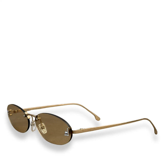 FENDI RIMLESS OVAL SUNGLASSES GOLD FRAME BROWN LENSES