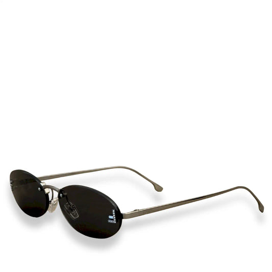 FENDI RIMLESS OVAL SUNGLASSES SILVER FRAME BLACK LENSES