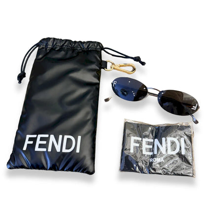 FENDI RIMLESS OVAL SUNGLASSES SILVER FRAME BLACK LENSES