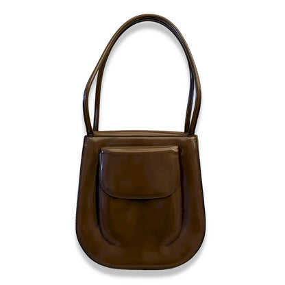 GIORGIO ARMANI BROWN PATENT LEATHER SHOULDER BAG