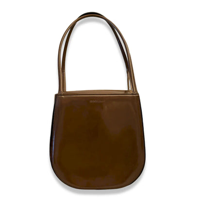 GIORGIO ARMANI BROWN PATENT LEATHER SHOULDER BAG