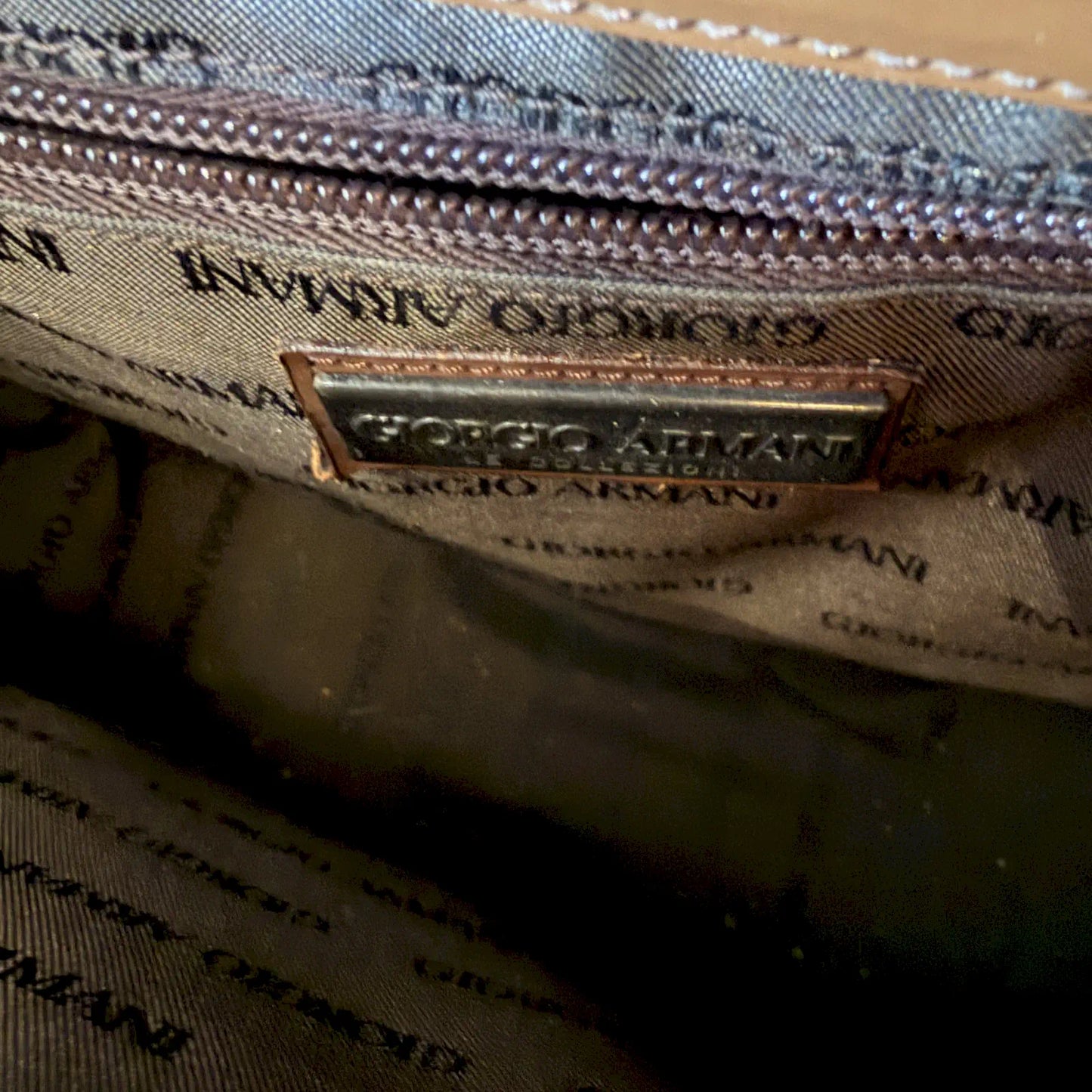 GIORGIO ARMANI BROWN PATENT LEATHER SHOULDER BAG