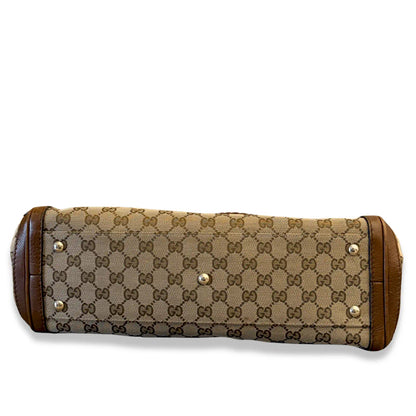 GUCCI BEIGE GG CANVAS BRAIDED HANDLE TOTE BAG