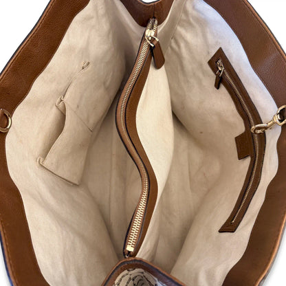 GUCCI BEIGE GG CANVAS BRAIDED HANDLE TOTE BAG