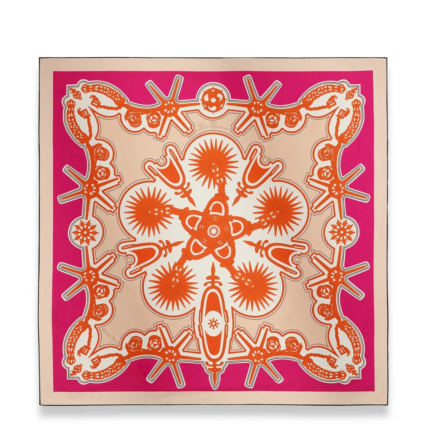 HERMÈS BEIGE ORANGE CUIR MANGUE LES ÉPERONS 90 SCARF
