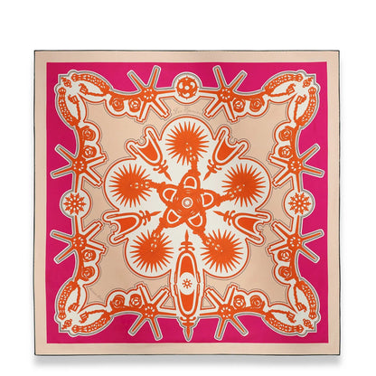 HERMÈS BEIGE ORANGE CUIR MANGUE LES ÉPERONS 90 SCARF