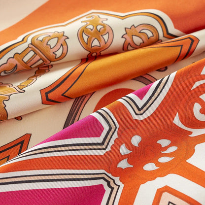 HERMÈS BEIGE ORANGE CUIR MANGUE LES ÉPERONS 90 SCARF
