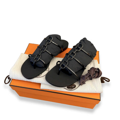 HERMÈS BLACK MYKONOS SANDALS