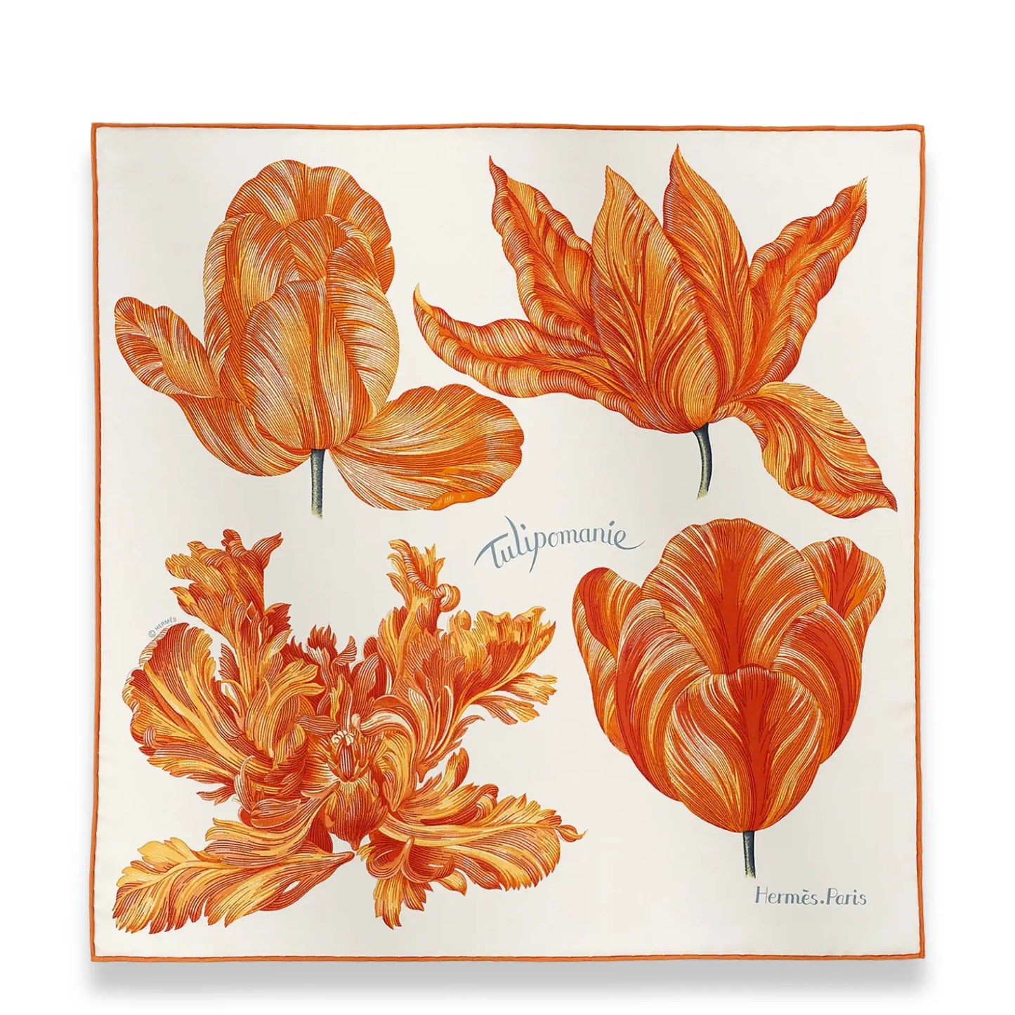 HERMÈS BLANC ORANGE CORAIL TULIPOMANIE 45 SCARF