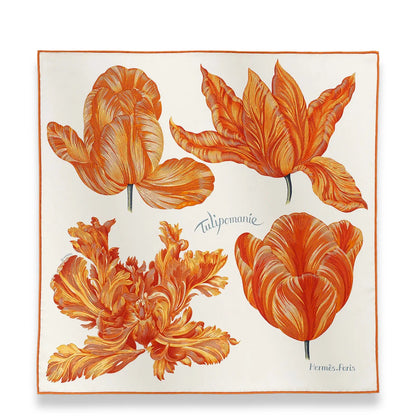 HERMÈS BLANC ORANGE CORAIL TULIPOMANIE 45 SCARF