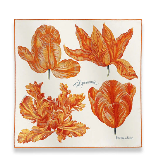 HERMÈS BLANC ORANGE CORAIL TULIPOMANIE 45 SCARF