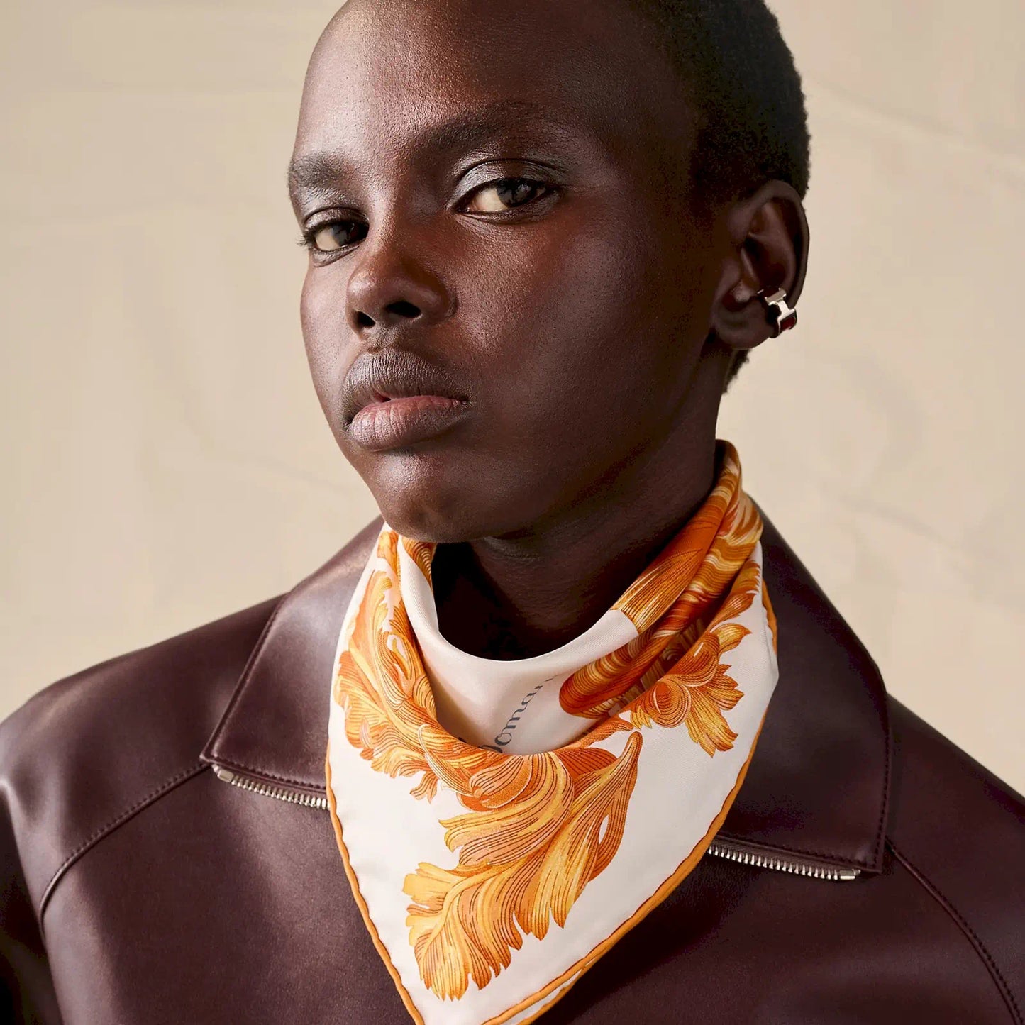 HERMÈS BLANC ORANGE CORAIL TULIPOMANIE 45 SCARF