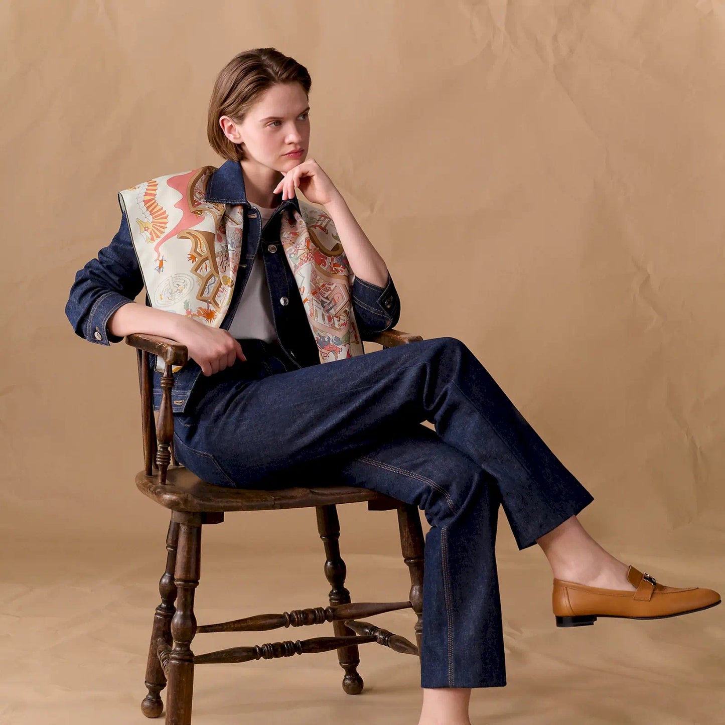 HERMÈS BLANC ROSE POUDRE BEIGE ACADEMIA HIPPICA 90 SCARF