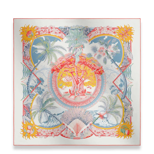 HERMÈS BLANC ROUGE GRIS BLEUTÉ ALOHA 90 SCARF