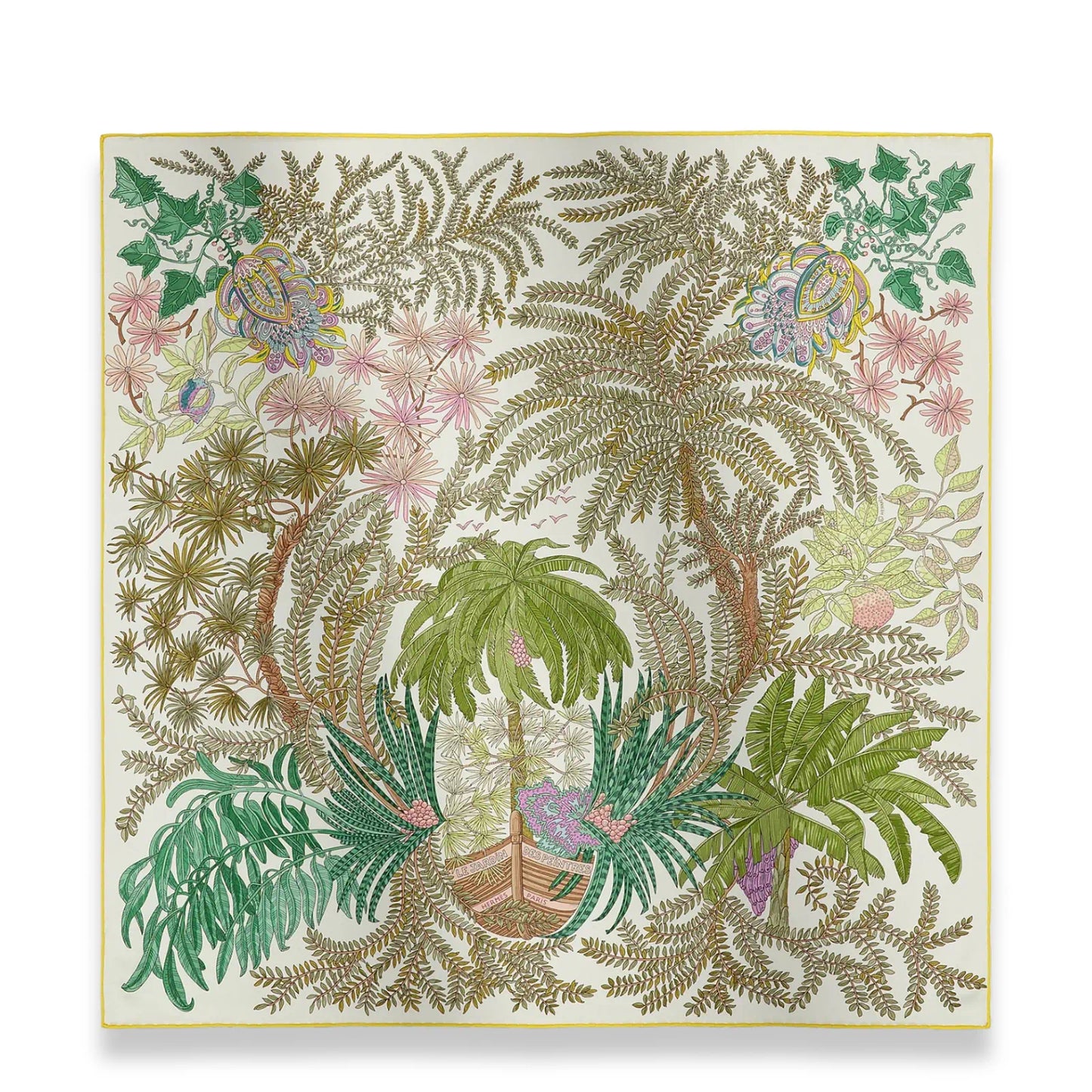 HERMÈS BLANC VERT JAUNE LE JARDIN DES PEINTRES 70 SCARF