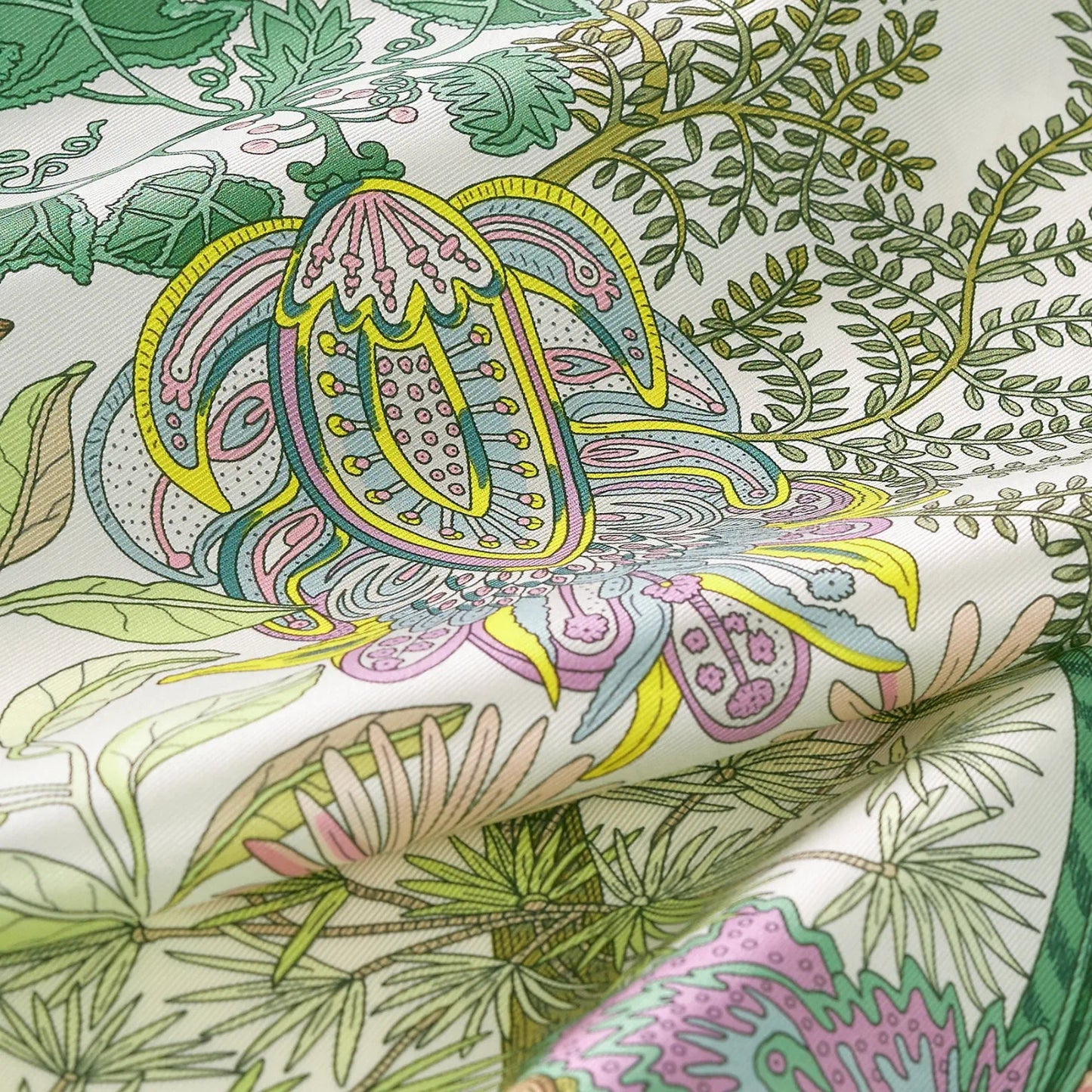 HERMÈS BLANC VERT JAUNE LE JARDIN DES PEINTRES 70 SCARF
