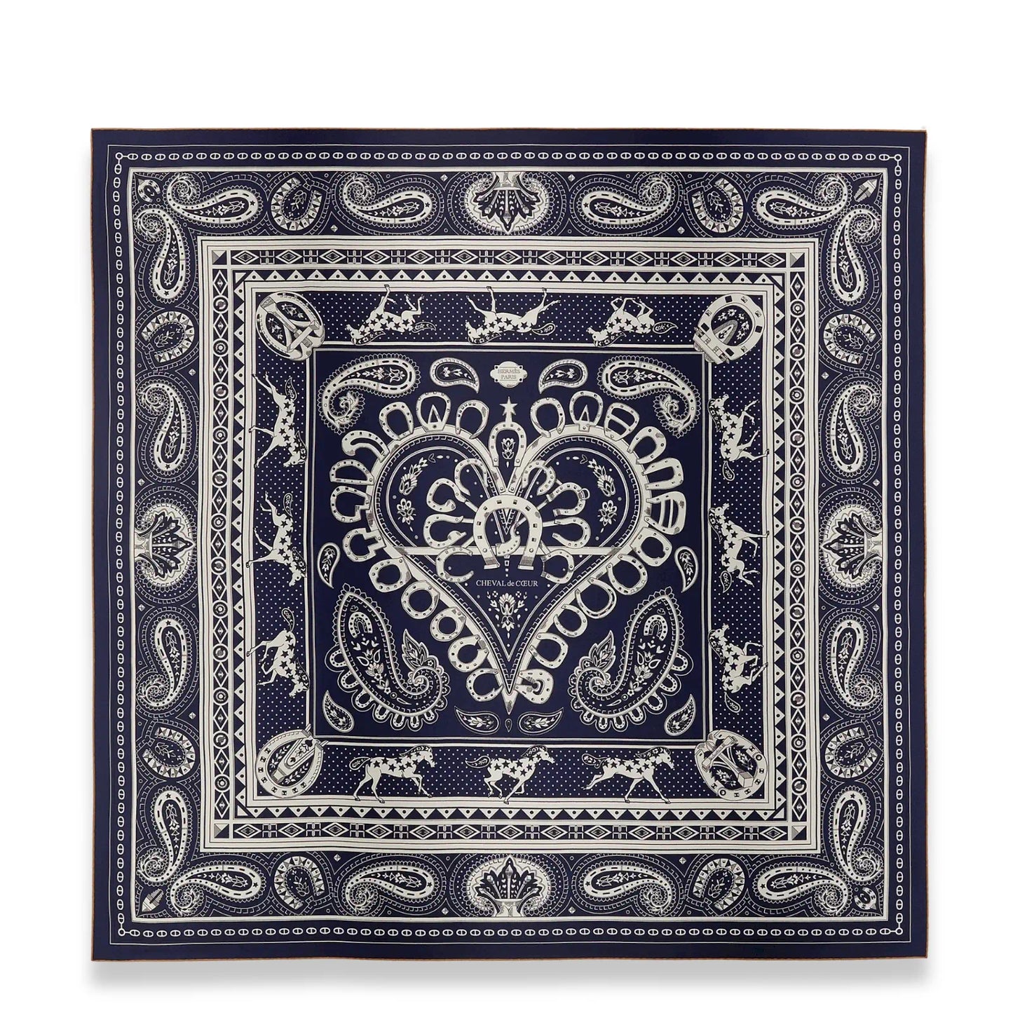 HERMÈS BLEU MARINE CHEVAL DE COEUR BANDANA 140 SHAWL