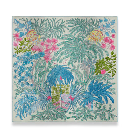 HERMÈS GRIS PERLE TURQUOISE ROSE LE JARDIN DES PEINTRES 70 SCARF