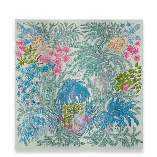 HERMÈS GRIS PERLE TURQUOISE ROSE LE JARDIN DES PEINTRES 70 SCARF