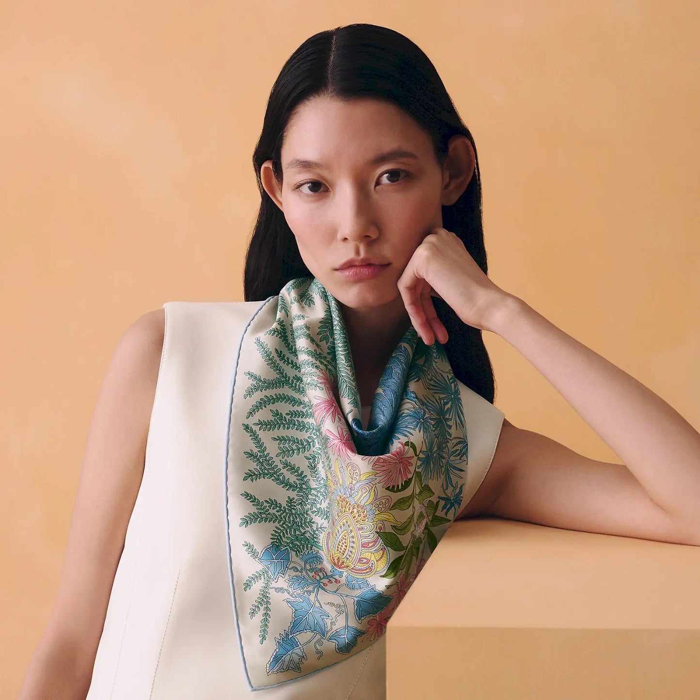 HERMÈS GRIS PERLE TURQUOISE ROSE LE JARDIN DES PEINTRES 70 SCARF