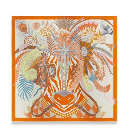 HERMÈS ORANGE CUIR CHEVAL MASQUÉ 140 SHAWL
