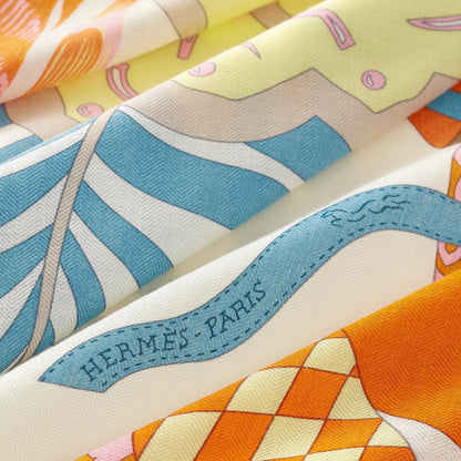 HERMÈS ORANGE CUIR CHEVAL MASQUÉ 140 SHAWL