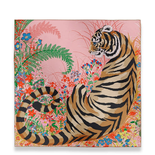 HERMÈS ROSE BEIGE DORÉ MULTICOLORE TYGER TYGER 70 SCARF