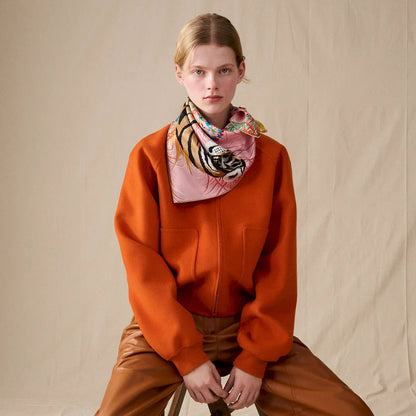 HERMÈS ROSE BEIGE DORÉ MULTICOLORE TYGER TYGER 70 SCARF