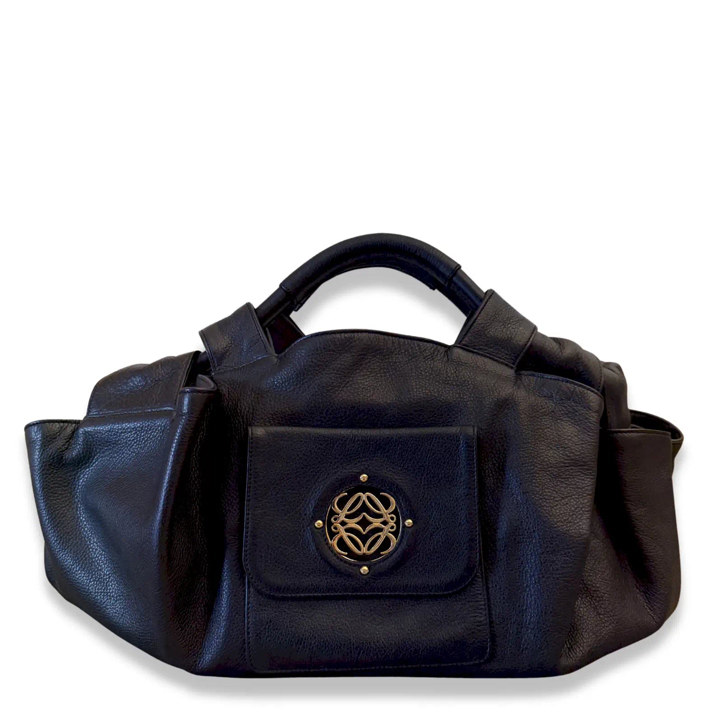 LOEWE BLACK LEATHER ANAGRAM SHOULDER BAG