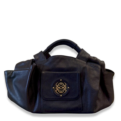 LOEWE BLACK LEATHER ANAGRAM SHOULDER BAG