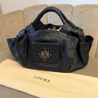LOEWE BLACK LEATHER ANAGRAM SHOULDER BAG