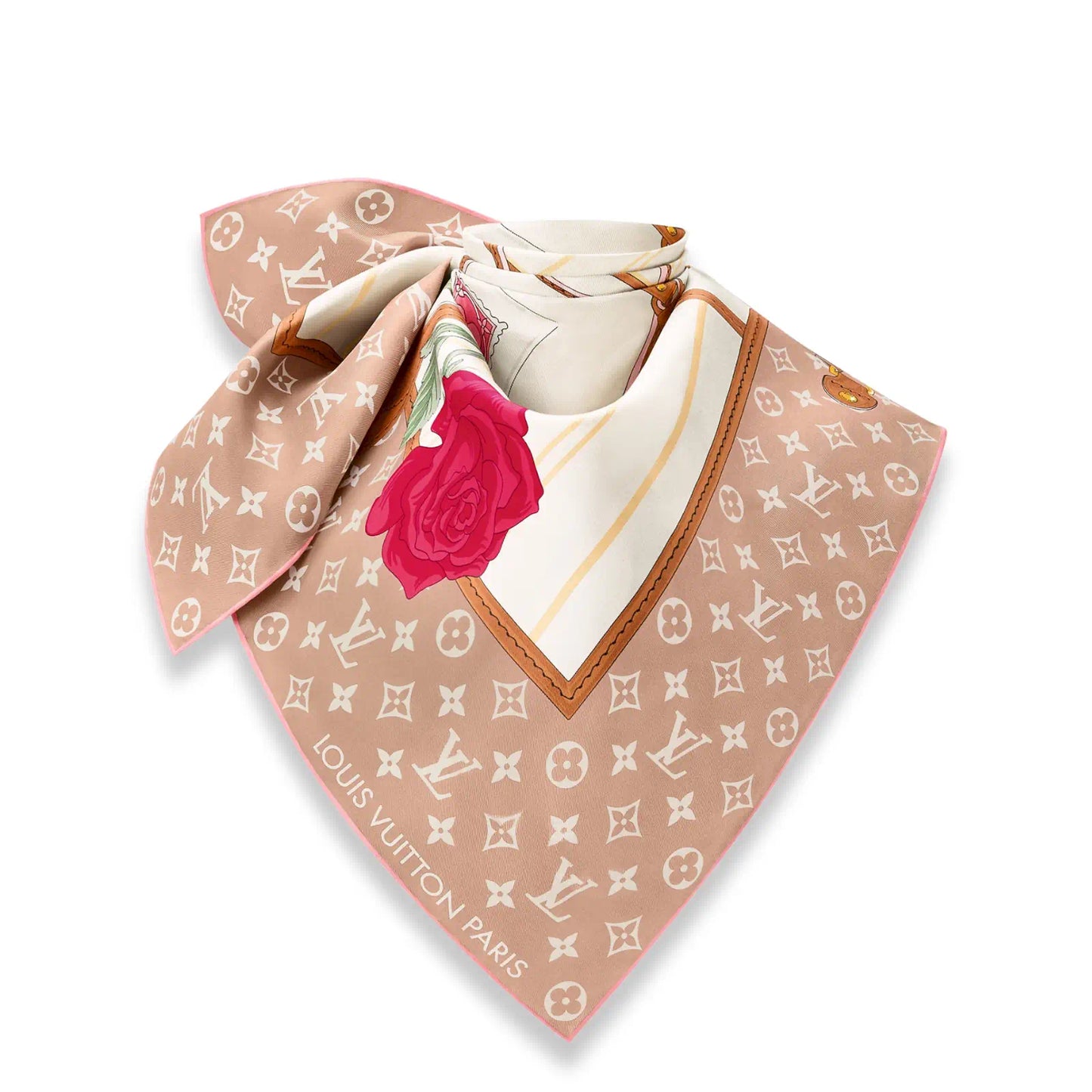 LOUIS VUITTON BEIGE DUNE NEVERFULL OF LOVE 90 SILK SCARF