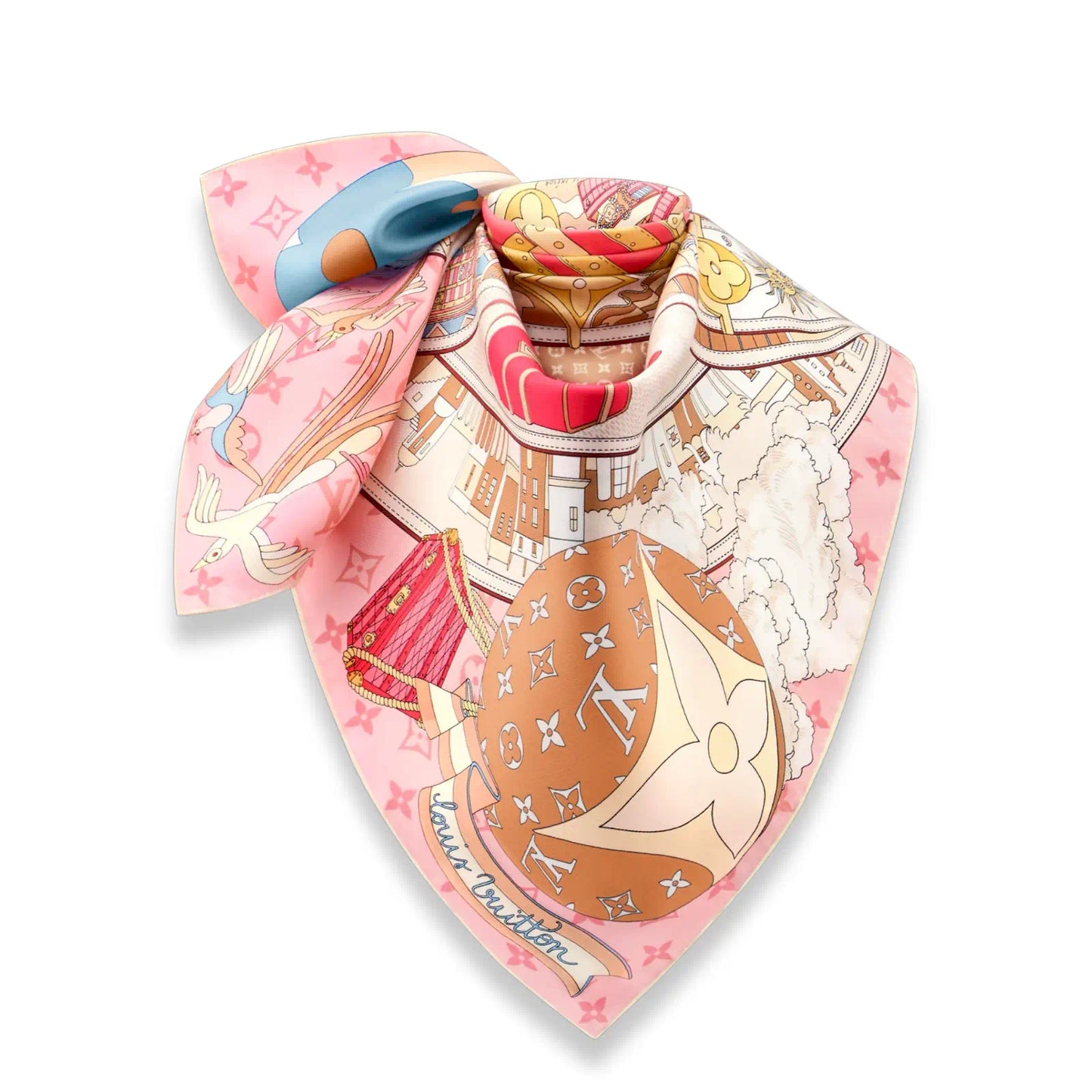 LOUIS VUITTON ROSE JOURNEY 90 SILK SCARF