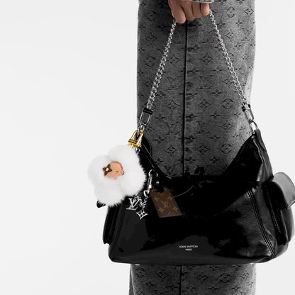 LOUIS VUITTON WHITE VIVIENNE FUR BAG CHARM / KEY HOLDER