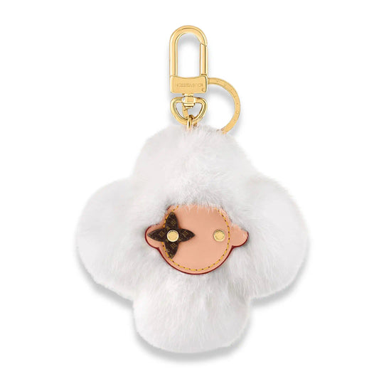 LOUIS VUITTON WHITE VIVIENNE FUR BAG CHARM / KEY HOLDER