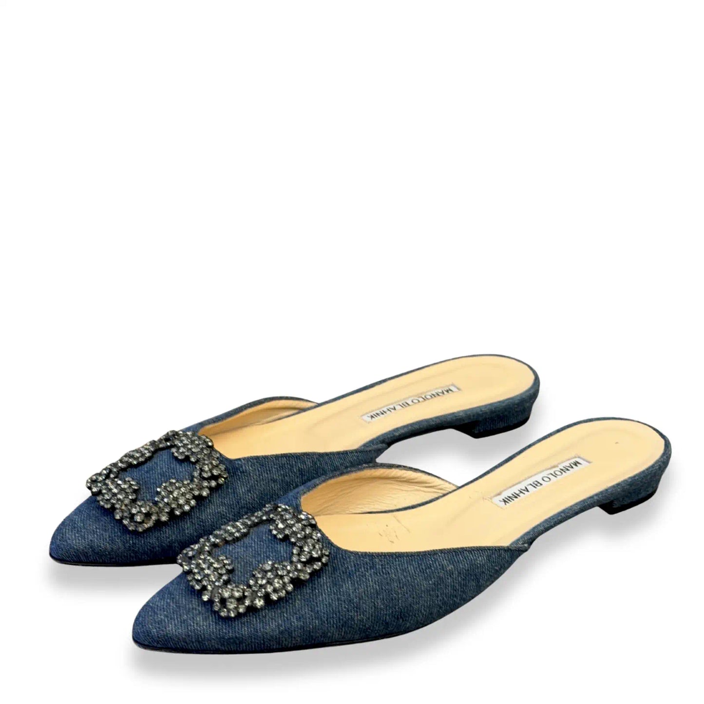 MANOLO BLAHNIK BLUE DENIM HANGISI MULES