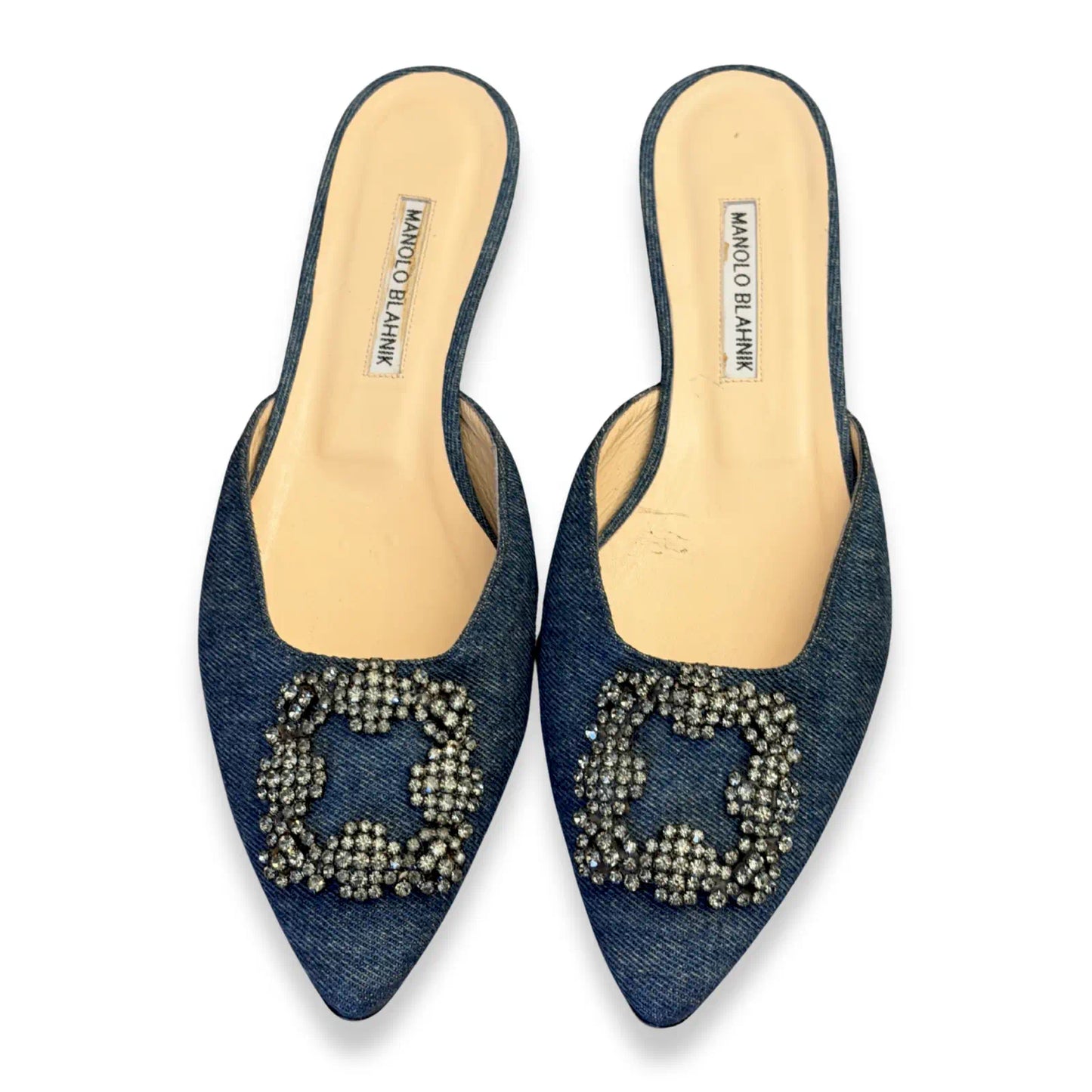 MANOLO BLAHNIK BLUE DENIM HANGISI MULES
