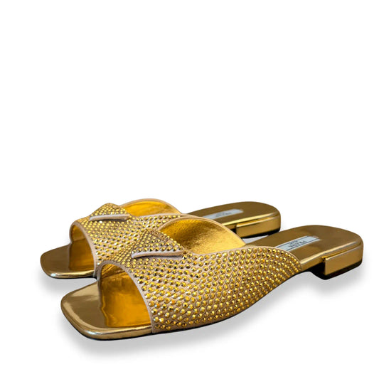 PRADA GOLD CRYSTAL LEATHER SANDALS