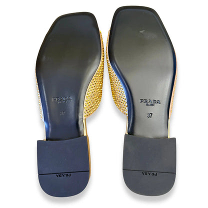 PRADA GOLD CRYSTAL LEATHER SANDALS