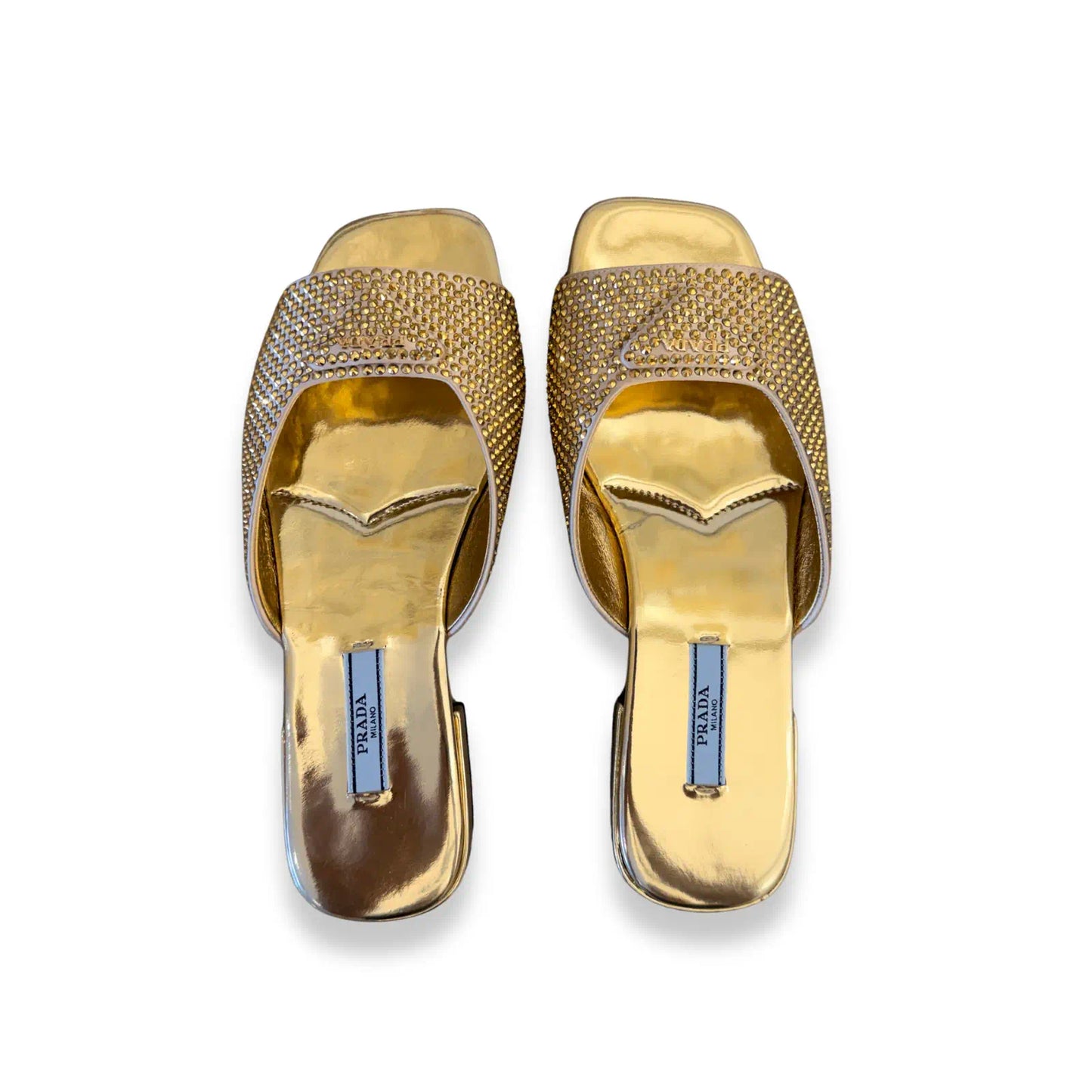 PRADA GOLD CRYSTAL LEATHER SANDALS