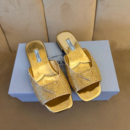 PRADA GOLD CRYSTAL LEATHER SANDALS