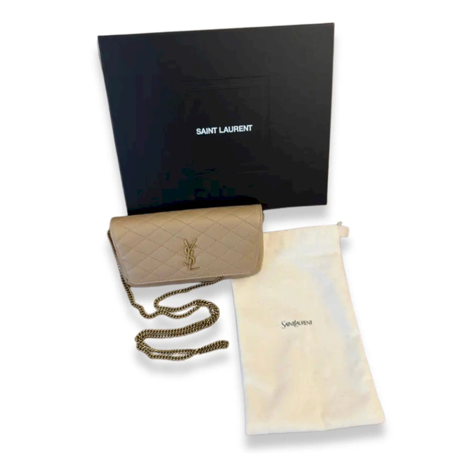SAINT LAURENT BEIGE MONOGRAM CHAIN WALLET